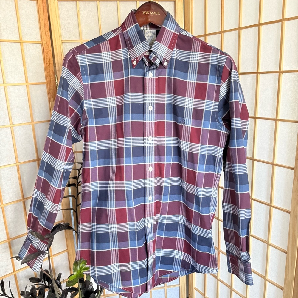Brook’s Brothers Burgundy and Navy Plaid Button Down Shirt